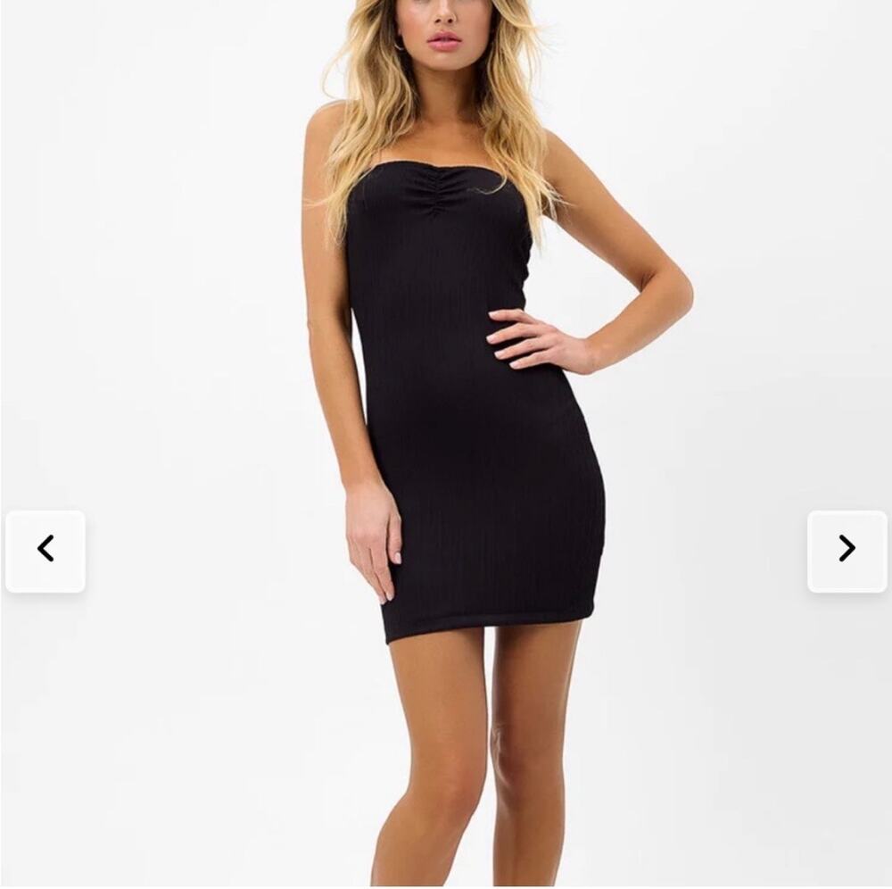 New with Tags Frankies Bikinis Black Palmer Plissé Strapless Dress Size: Large